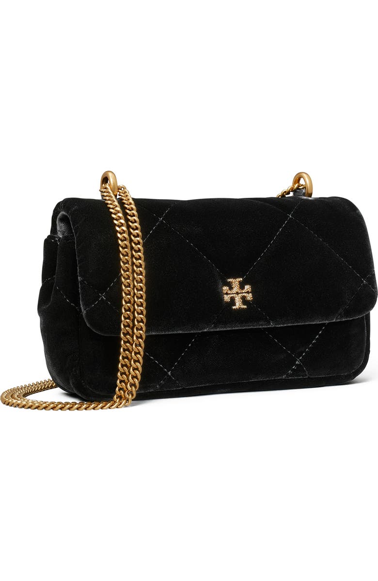 Tory Burch Kira Velvet Quilted Convertible Crossbody Bag, Alternate, color, Black