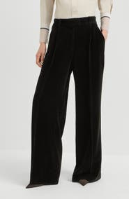 Brunello Cucinelli Sparkling corduroy loose pleated trousers with monili