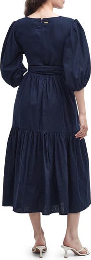 【Barbour】アニー ミディ ドレス Barbour Annie Puff Sleeve Linen & Cotton Midi Dress