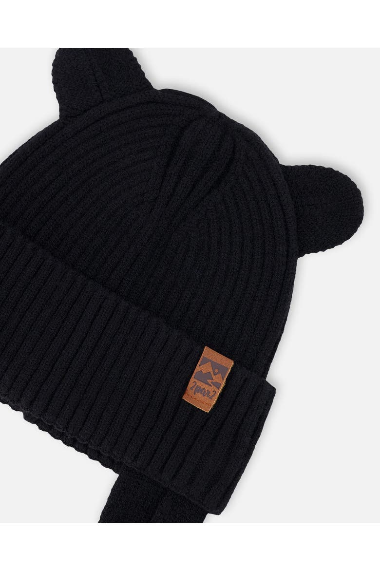 Gender Inclusive Logo Patch Ribbed Knit Hat, Alternate, color, Black