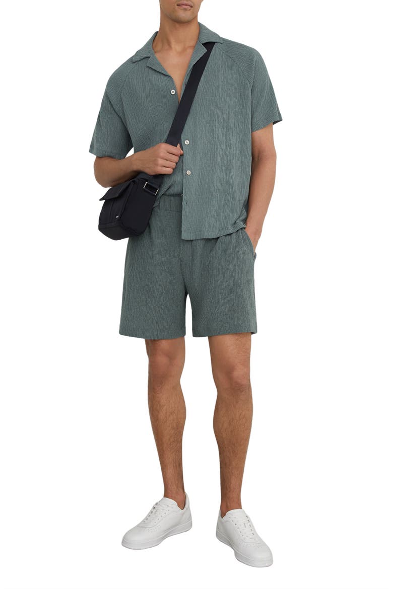 Flint Crepe Drawstring Shorts, Alternate, color, DARK SAGE