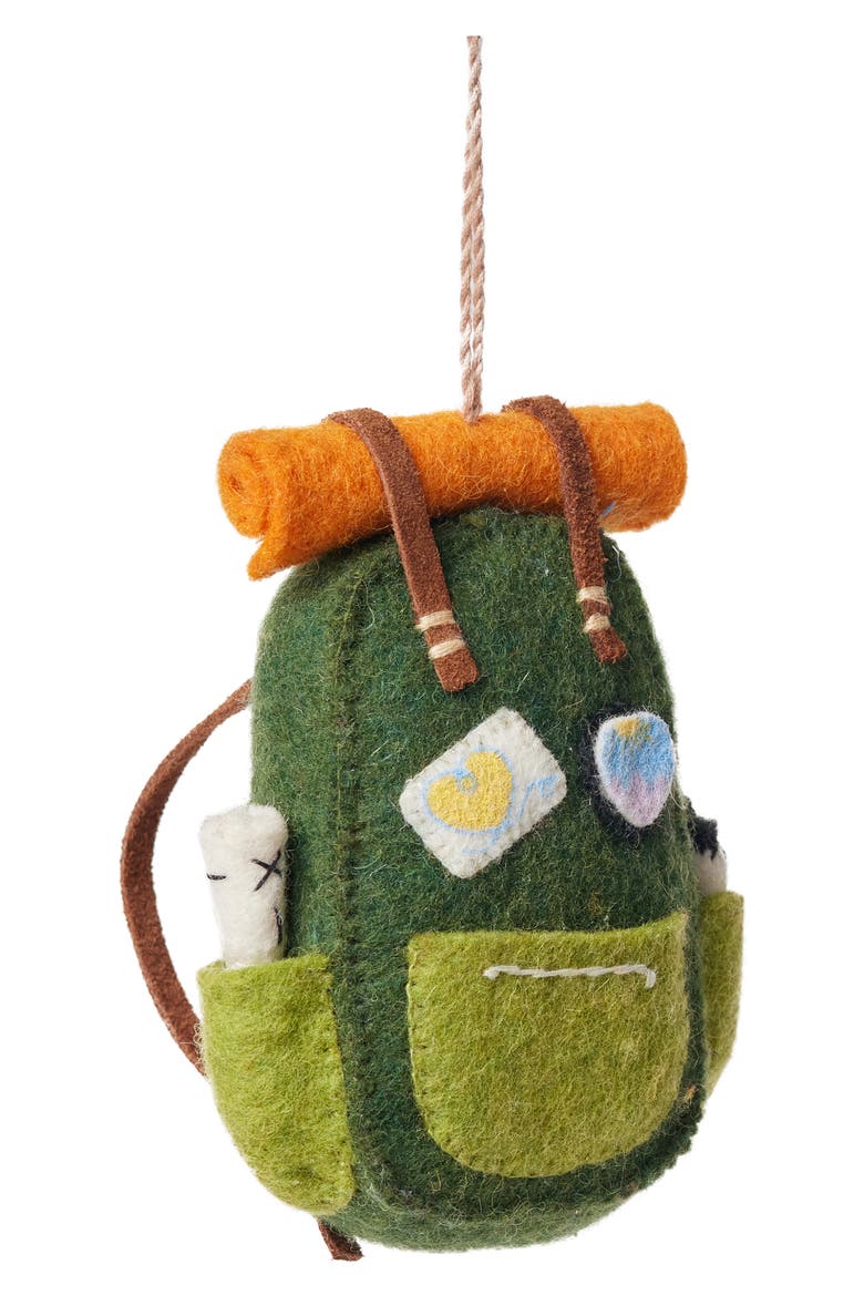 Felted Wool Love Camping Backpack Ornament, Main, color, GREEN