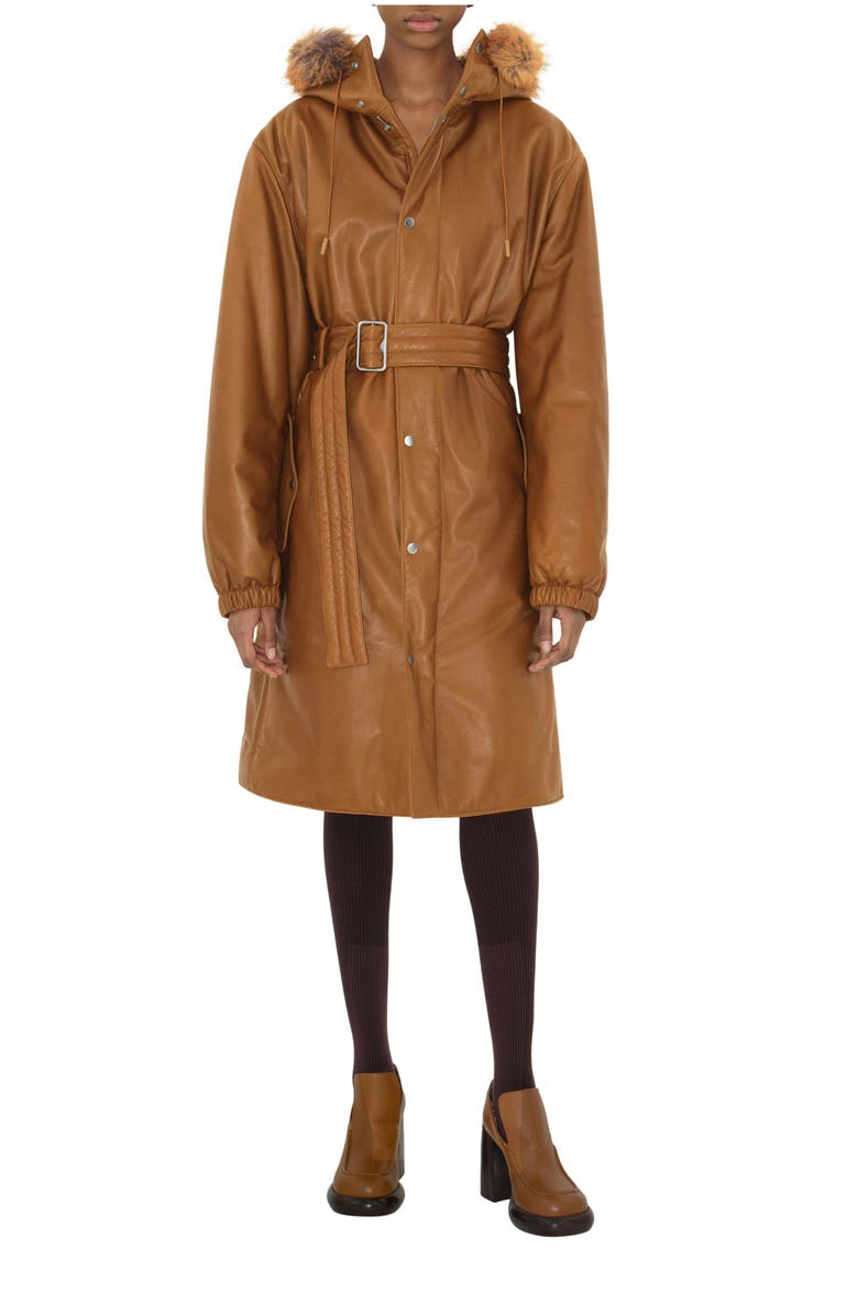 Burberry Faux Fur Trim Leather Parka, Main, color, 