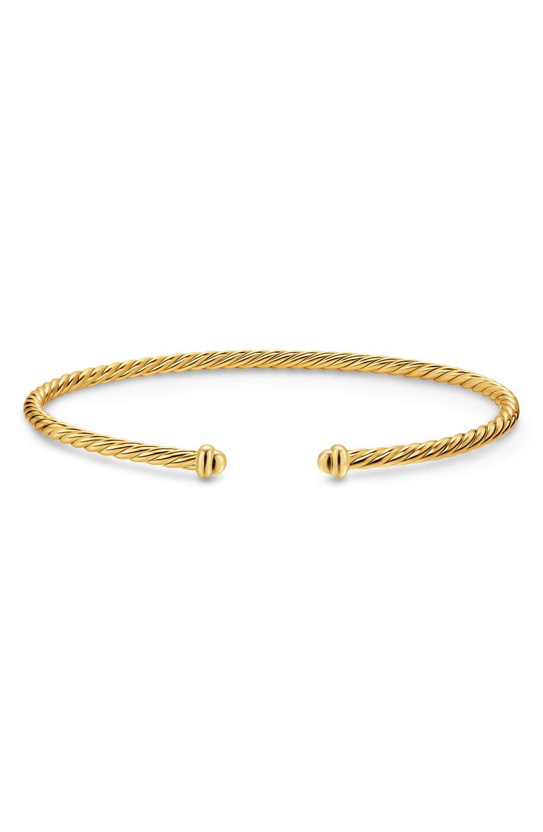David Yurman Micro Cable Flex Open Bracelet in 18K Gold, 2.6mm, Alternate, color, Gold