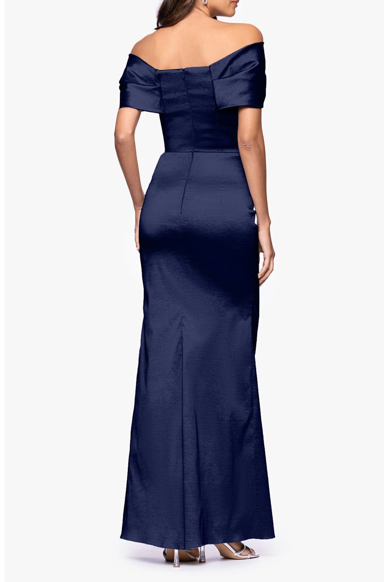 Ruched Taffeta Off the Shoulder Gown, Alternate, color, NAVY