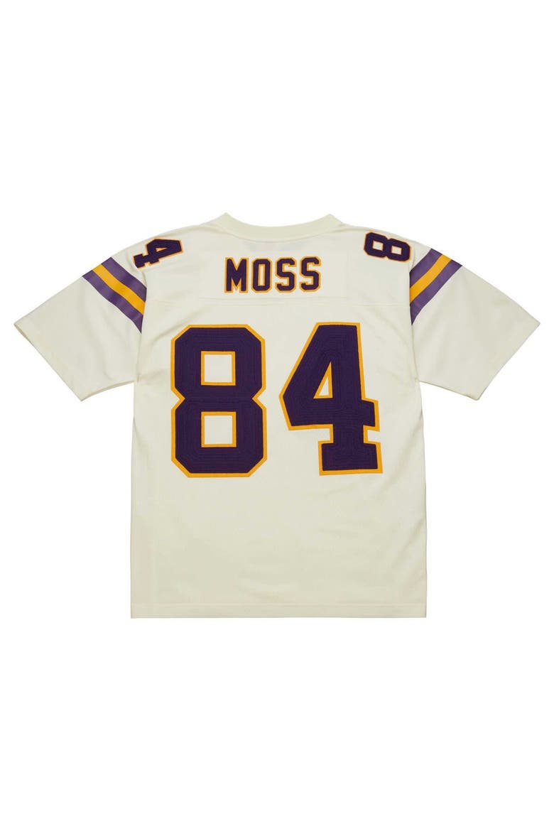 Men's Mitchell & Ness Randy Moss Cream Minnesota Vikings Chainstitch Legacy Jersey, Alternate, color, Cream