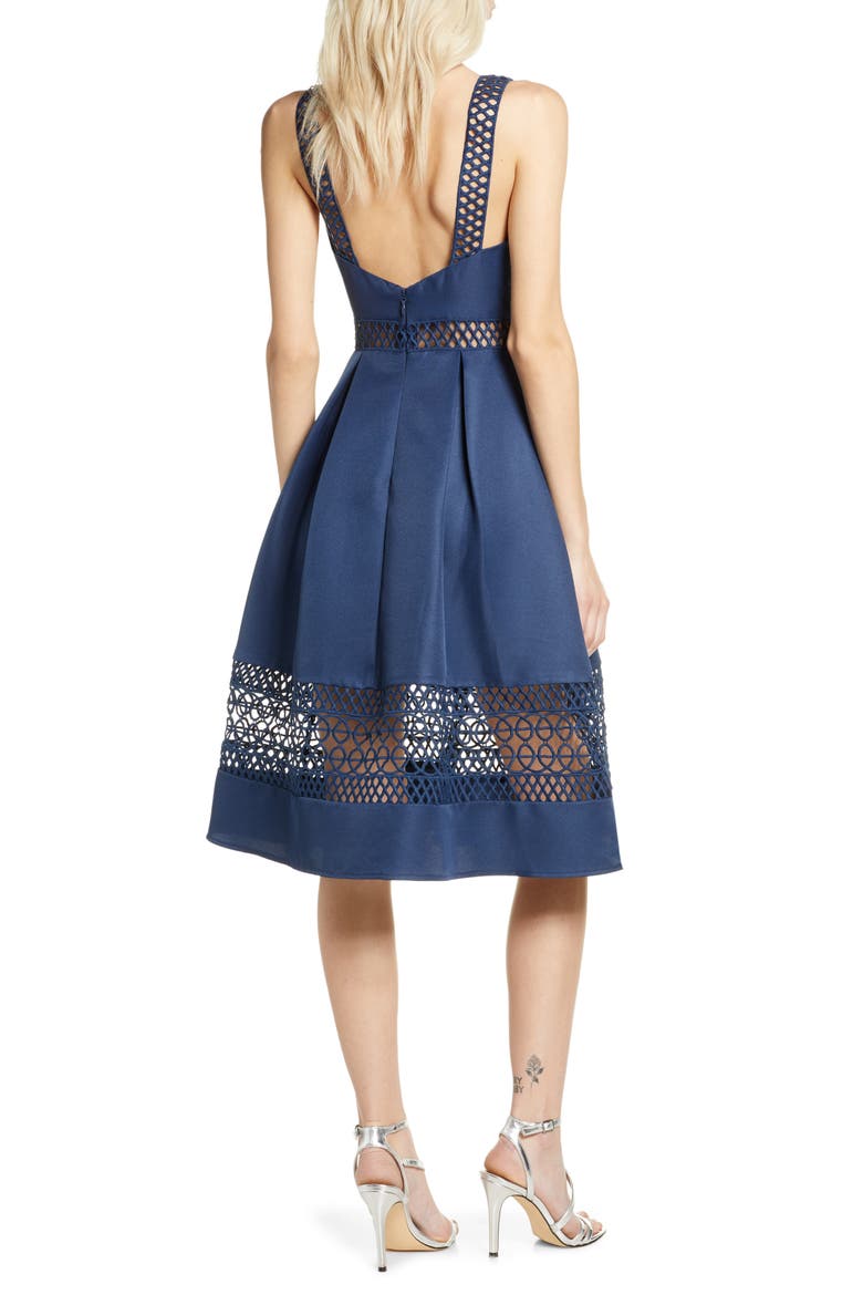 Delia Fit & Flare Dress, Alternate, color, NAVY