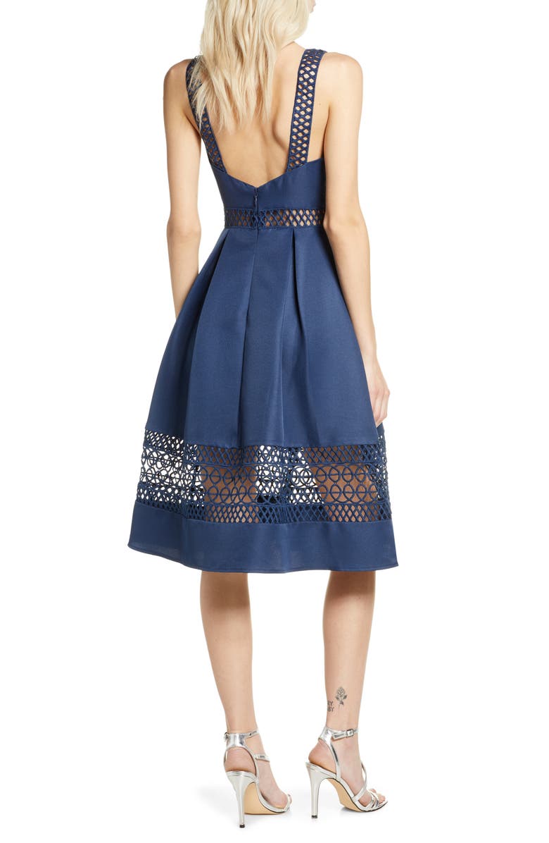 Chi Chi London Delia Fit & Flare Dress, Alternate, color, Navy