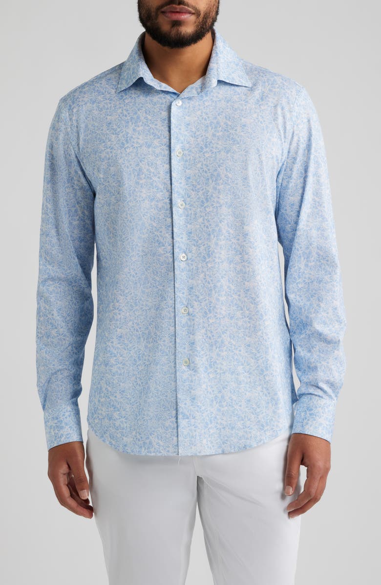 Bugatchi James OoohCotton<sup>®</sup> Floral Button-Up Shirt, Main, color, Air Blue