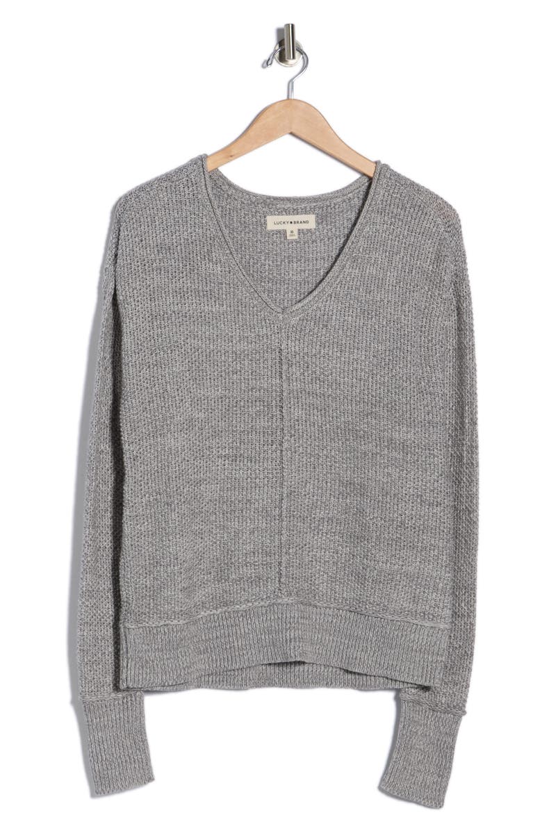 Lucky Brand Textured V-Neck Sweater, Alternate, color, Nightowl