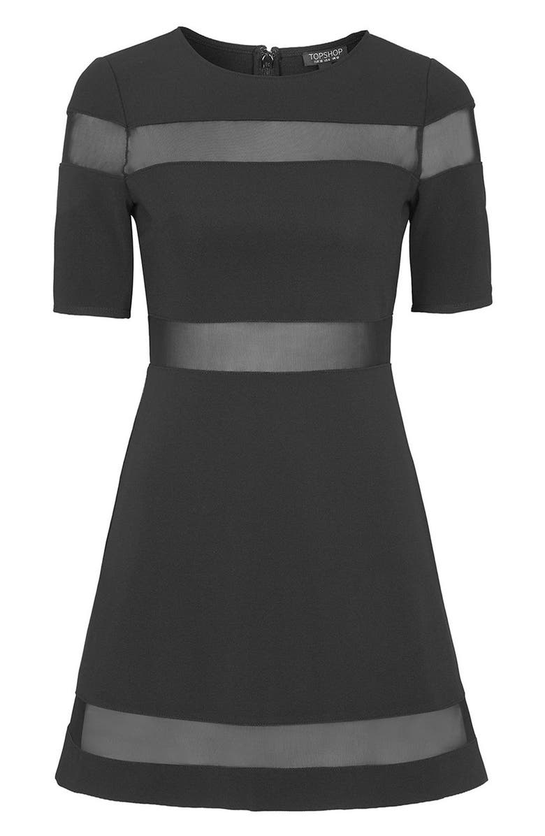 Topshop Sheer Stripe Skater Dress, Alternate, color, 