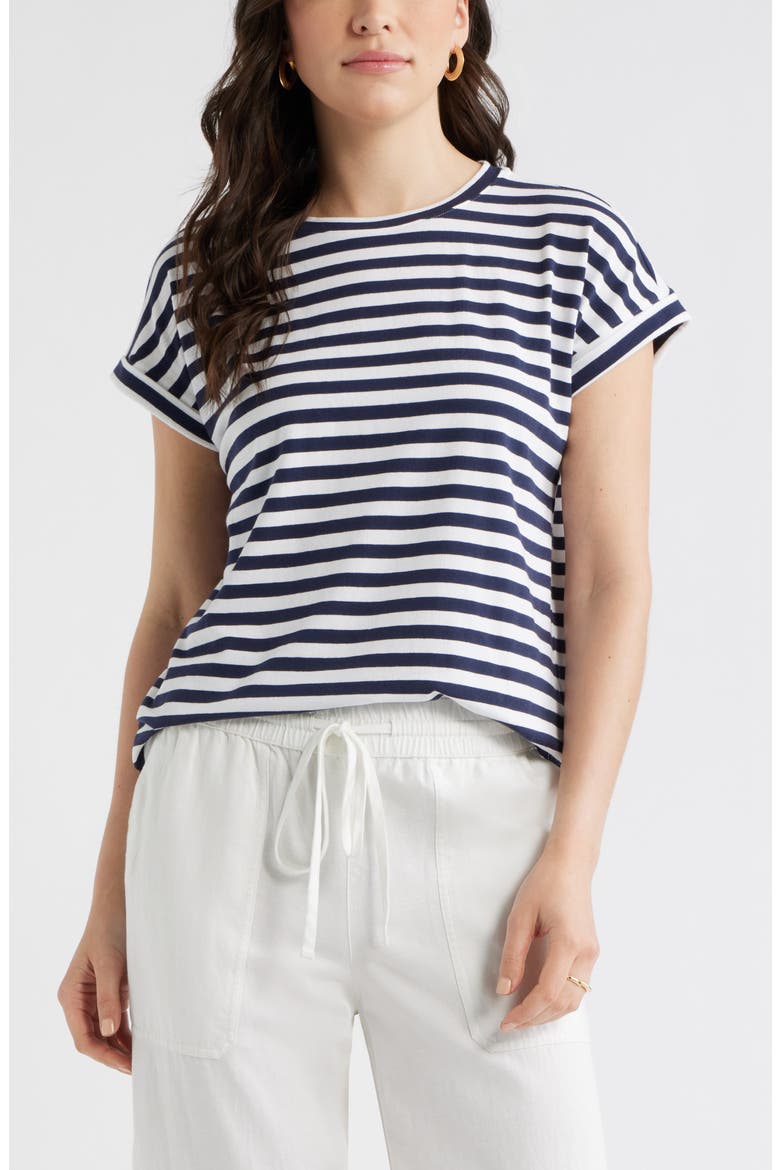 Cuff Sleeve T-Shirt, Main, color, NAVY- WHITE CHARM STRIPE