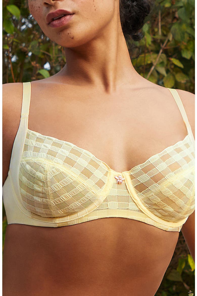 Bonbon Full Coverage Gingham Lace Bra, Alternate, color, Buttercream