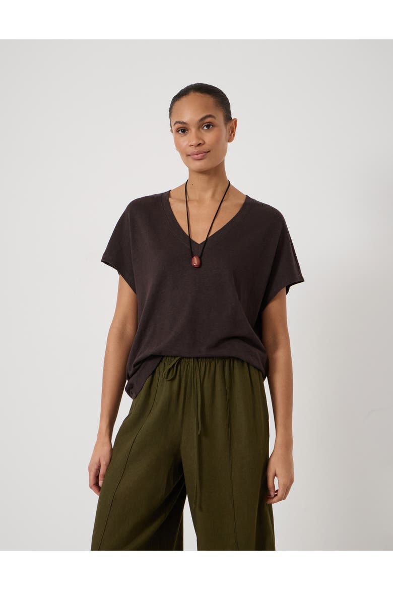 Rosalia Linen Blend V-Neck T-Shirt, Main, color, Fudge Brown