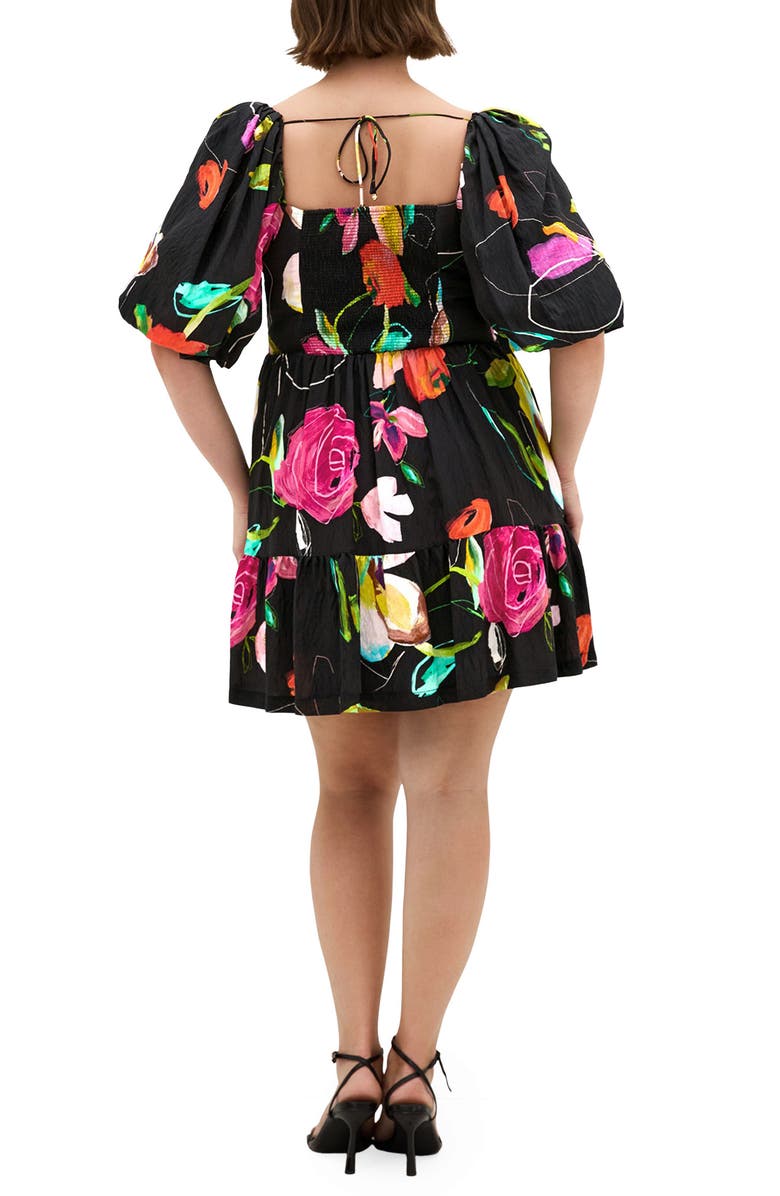 City Chic Mila Floral Print Minidress, Alternate, color, Floral Sketch