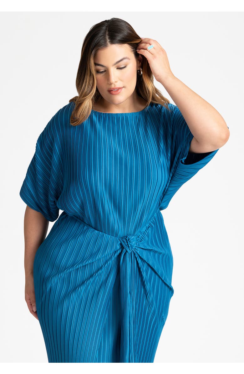 ELOQUII Draped Plisse Dress, Alternate, color, Dark Bluejay