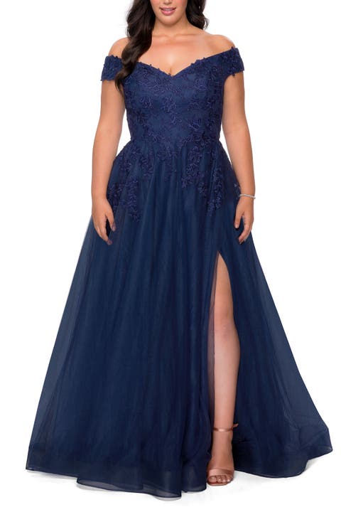 Off The Shoulder Tulle Plus Size Gown with Lace