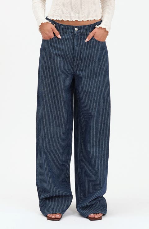 Highland Wide Leg Jeans (Pinstripe)