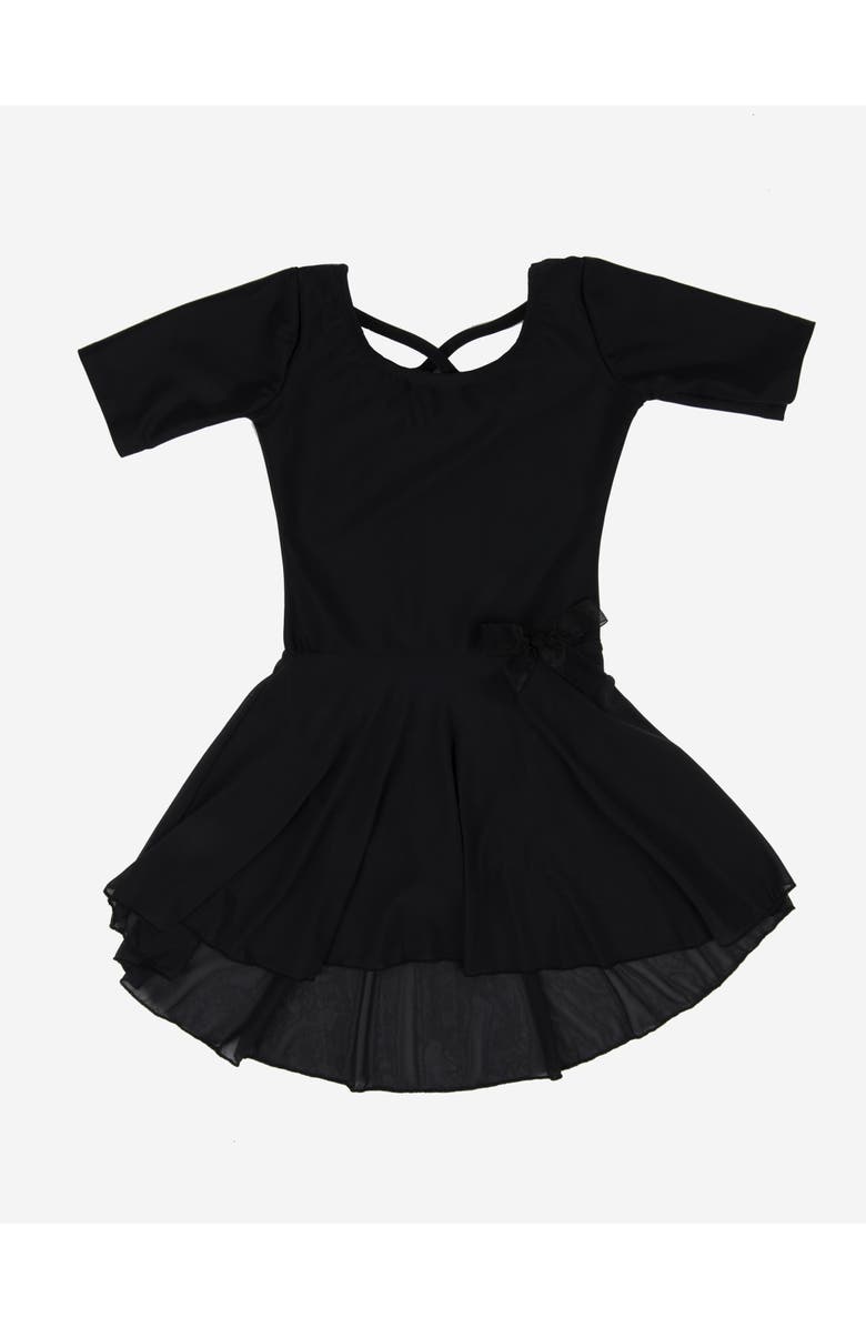 Leveret Girls Short Sleeve Skirted Leotard, Main, color, Black