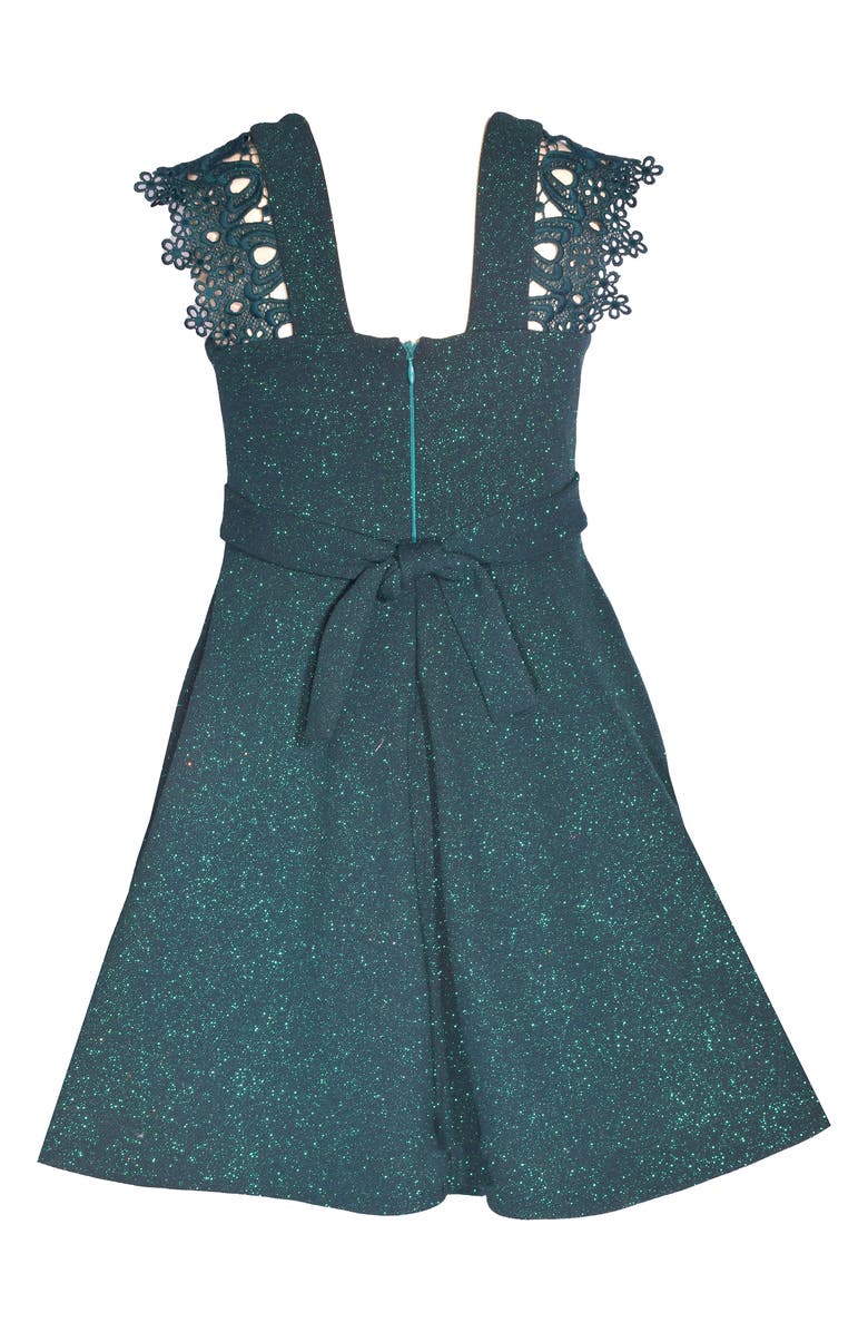 Iris & Ivy Kids' Metallic Lace Trim Party Dress, Alternate, color, Green