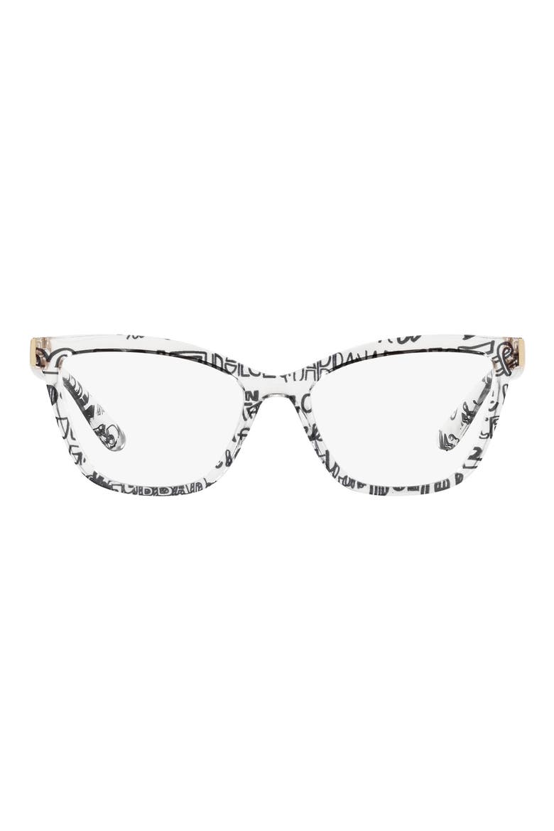 55mm Cat Eye Optical Glasses, Main, color, GRAFFITI / DEMO LENS
