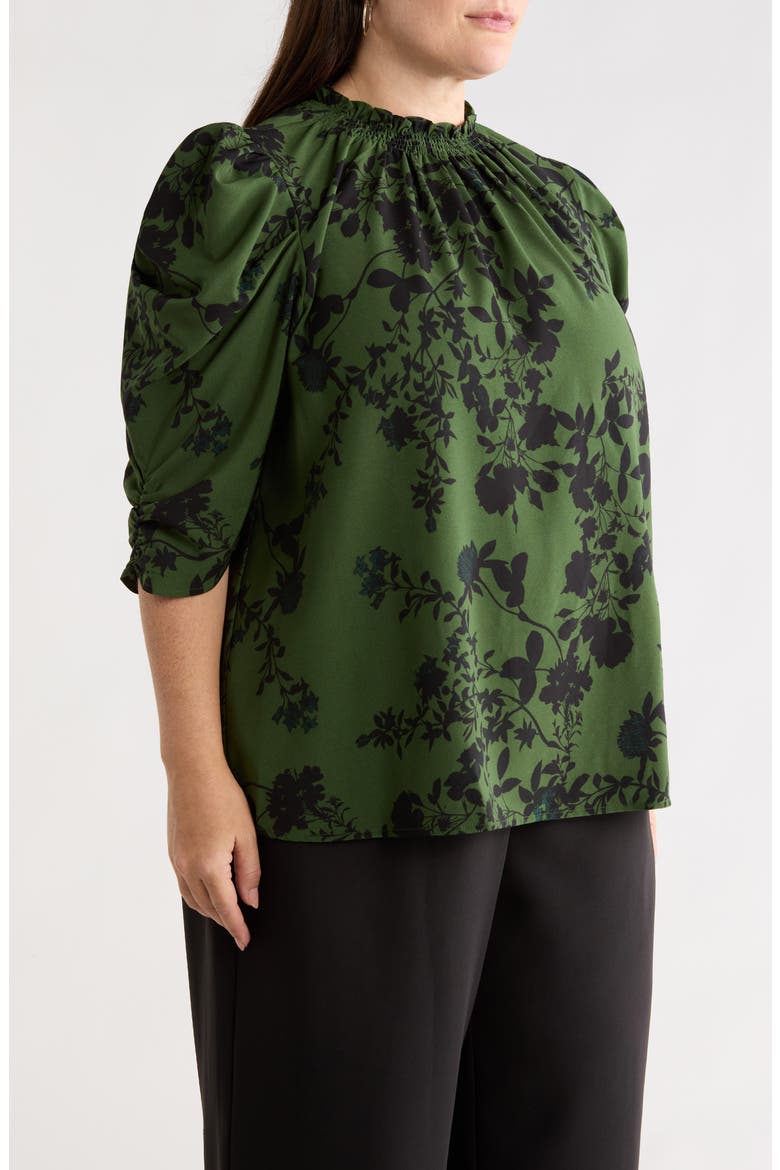 Tindrie Floral Puff Sleeve Top, Alternate, color, OLIVE-BLACK