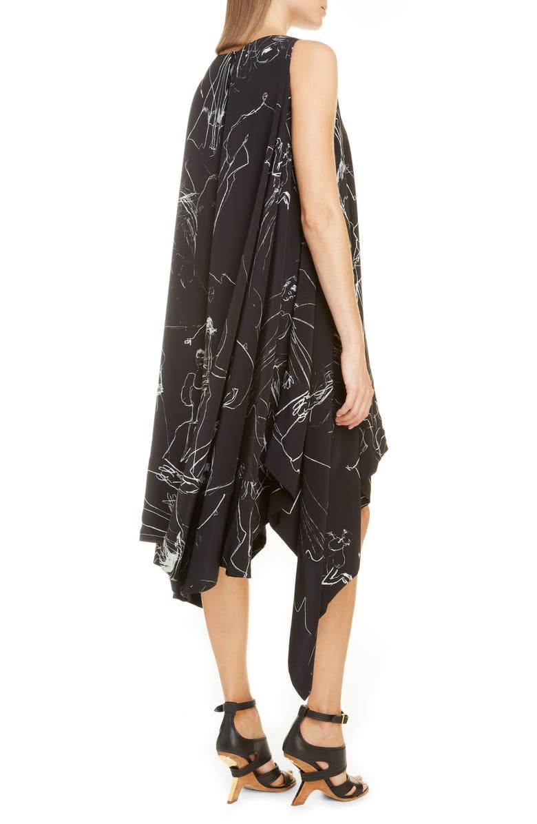 McQueen Alexander McQueen Dancing Girls Asymmetrical Silk Crêpe de Chine Midi Dress, Alternate, color, 