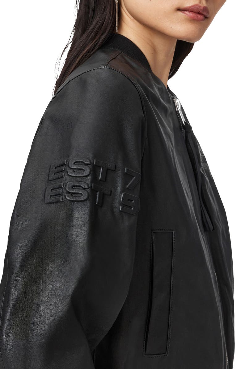 AllSaints x Williams F1 Racing Orten Leather Bomber Jacket, Alternate, color, Black