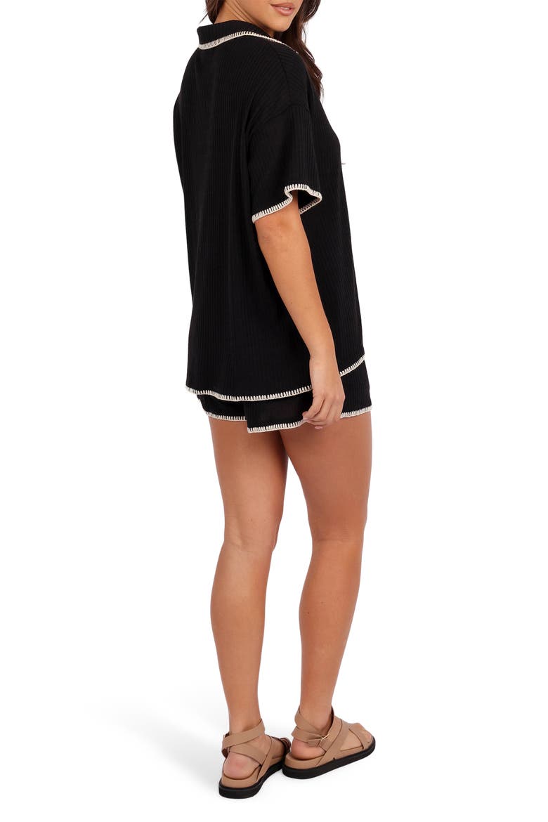 Essen Knit Button-Up Shirt & Pull-On Shorts Set, Alternate, color, BLACK CREAM