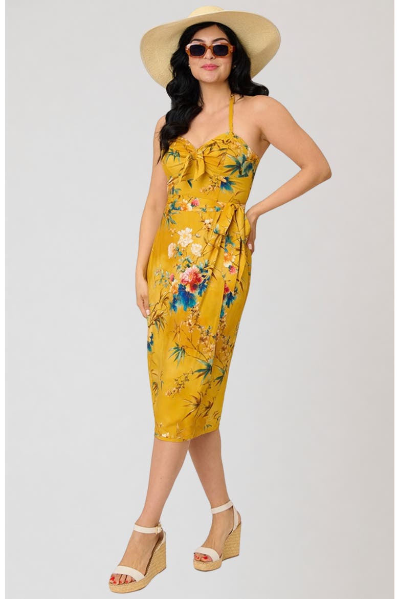 Leilani Sleeveless Sarong Dress, Alternate, color, Yellow Floral Print