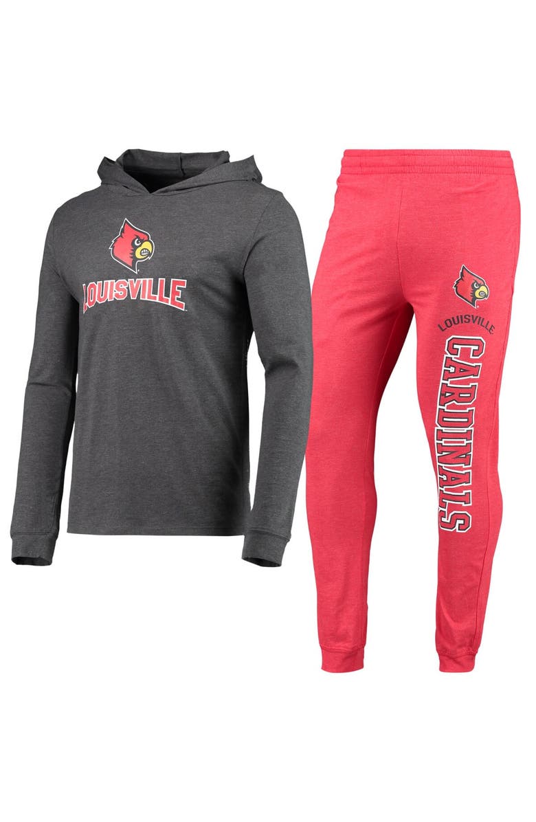 CONCEPTS SPORT Men's Concepts Sport Red/Heather Charcoal Louisville Cardinals Meter Long Sleeve Hoodie T-Shirt & Jogger Pajama Set, Alternate, color, Red