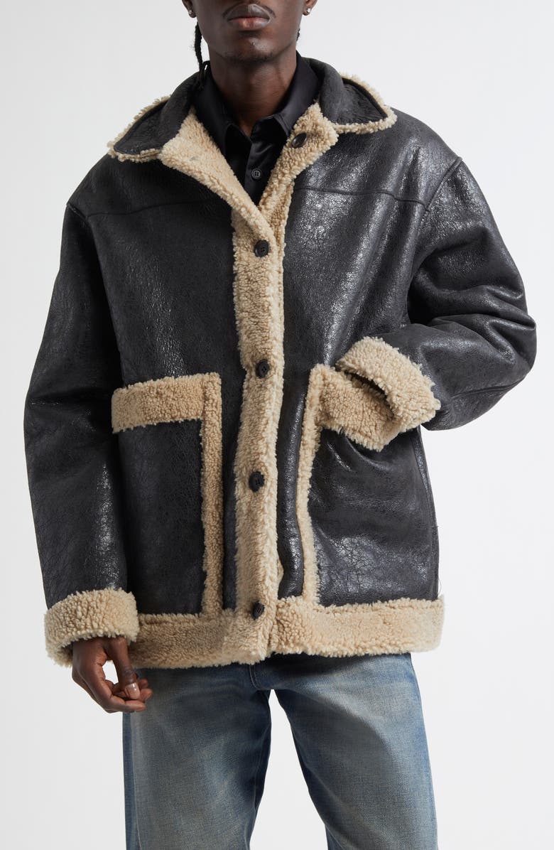 MM6 Maison Margiela Reversible Lambskin Leather & Genuine Shearling Coat, Alternate, color, Beige/ Black