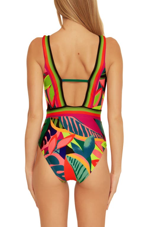 Trina Turk Rainforest Plunge One-piece Swimsuit In Green Multi