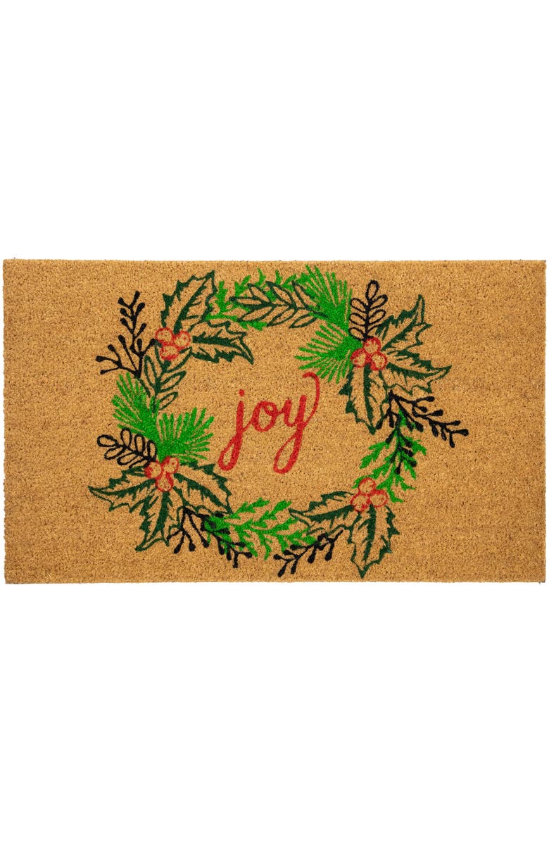 Northlight Natural Coir "Joy" Wreath Christmas Doormat 18" x 30", Main, color, 