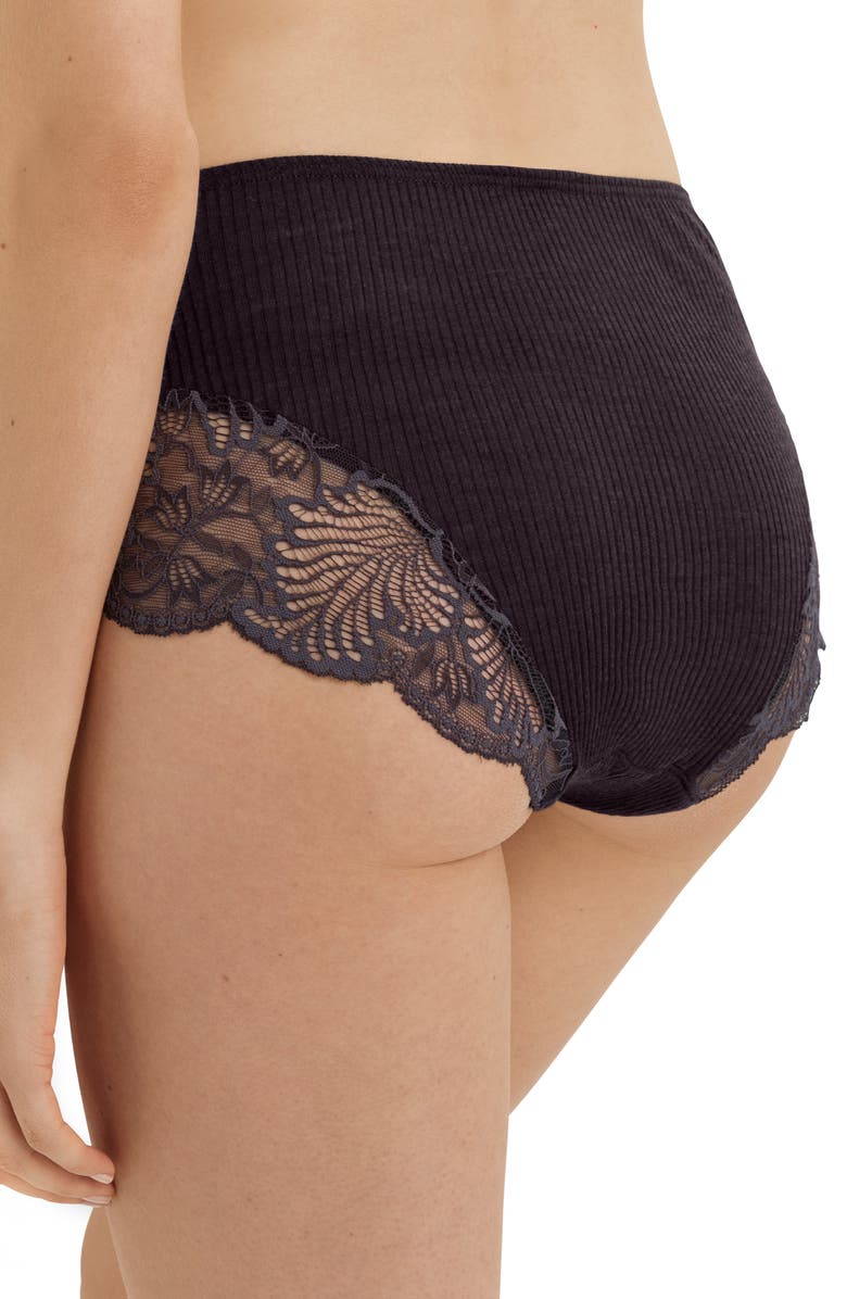 Hanro Tessa Lace Trim Wool & Silk Rib Briefs, Alternate, color,
