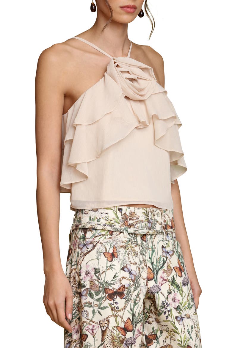 Rosette Ruffle Neck Halter Top, Alternate, color, BUTTERCREAM