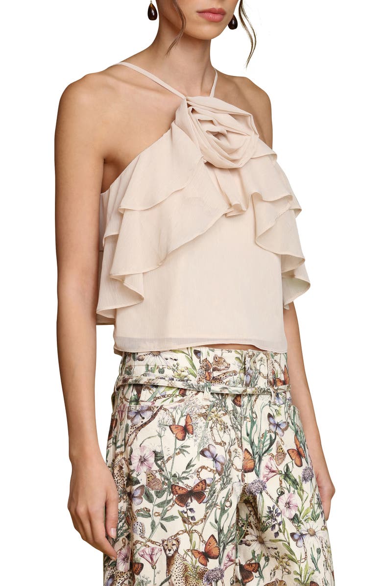 Avec Les Filles Rosette Ruffle Neck Halter Top, Alternate, color, Buttercream