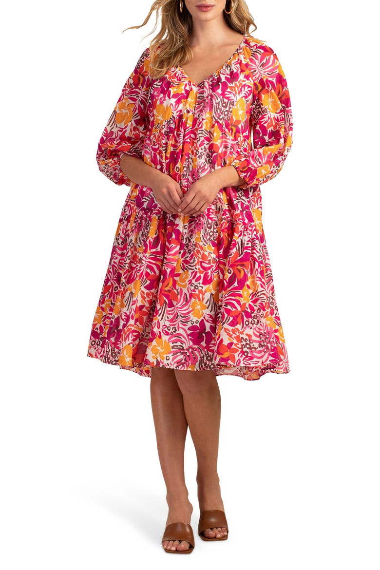 Tangier Floral Balloon Sleeve Cotton Shift Dress, Main, color, ROCKROSE MULTI