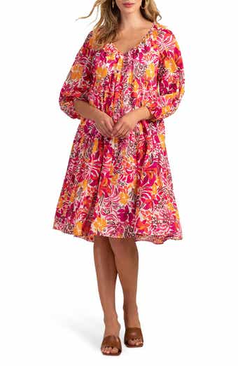 Trina Turk Tangier Floral Balloon Sleeve Cotton Shift Dress