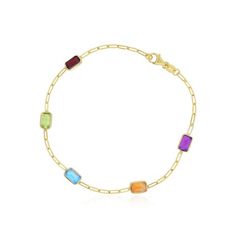 Rainbow Gemstone Paperclip Bracelet