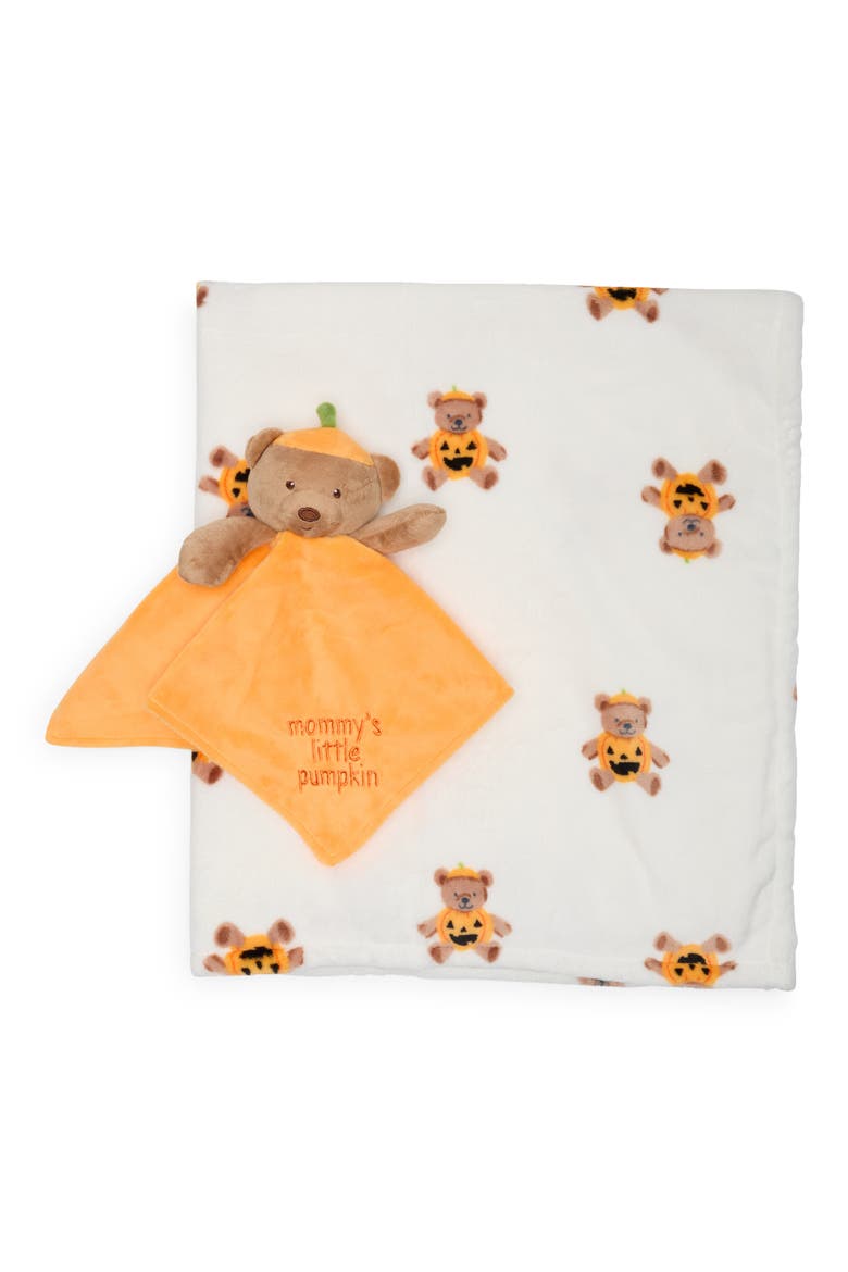 Pumpkin Bear Baby Blanket & Lovey Set, Main, color, BLACK MULIT