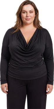 24seven Comfort Apparel Elevate Curvy Cowl Neck Long Sleeve Top