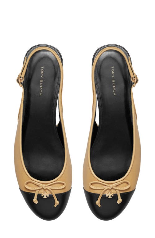 Tory Burch Slingback Cap Toe Flat In Ginger Shortbread/black
