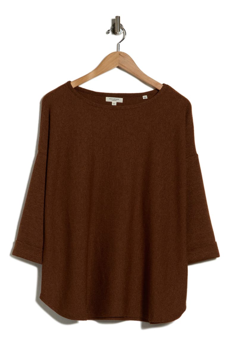 Three-Quarter Sleeve Rib Top, Alternate, color, SADDLE