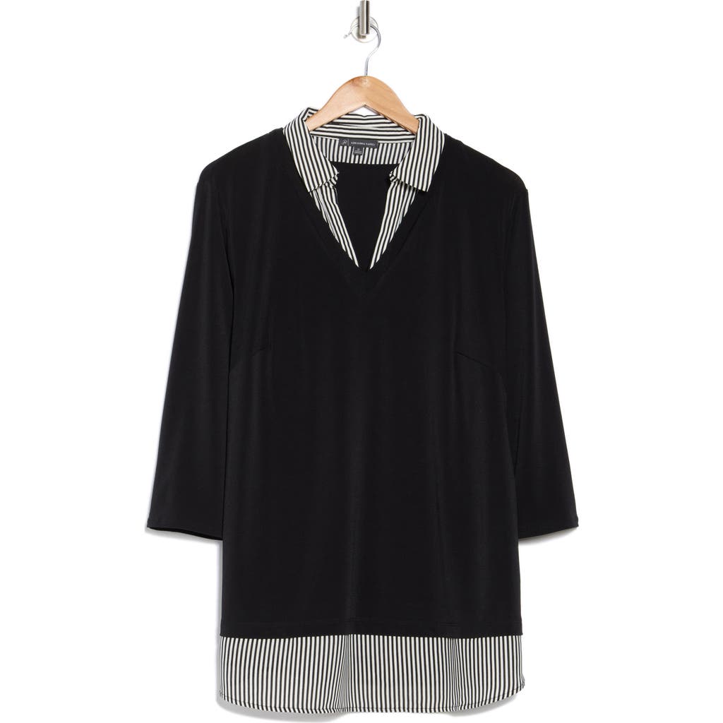 ADRIANNA PAPELL ADRIANNA PAPELL STRIPE TWOFER SWEATER TOP