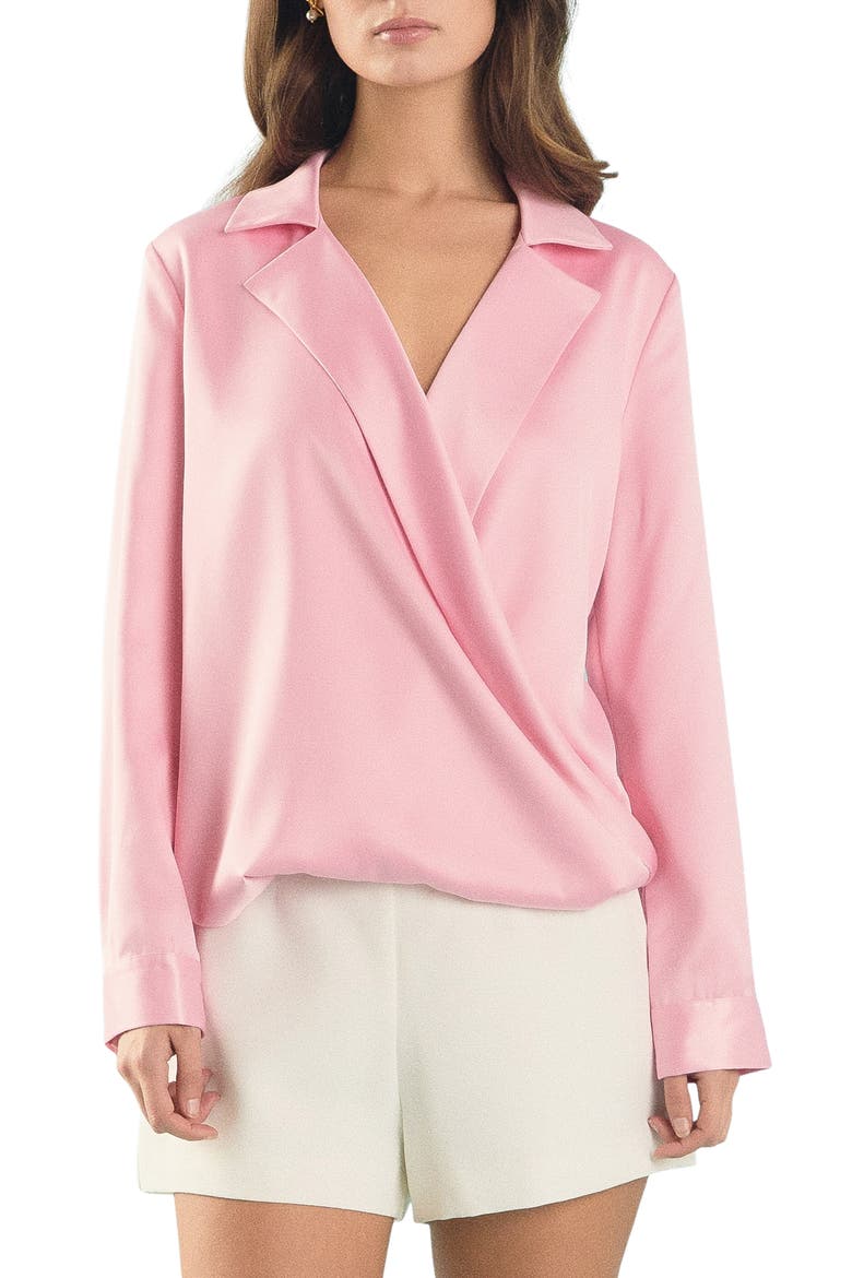 Satin Wrap Shirt, Main, color, BABY PINK