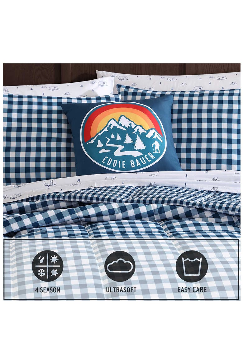 Preston Check Microfiber Comforter Set, Alternate, color, WHITE/ COSMO BLUE