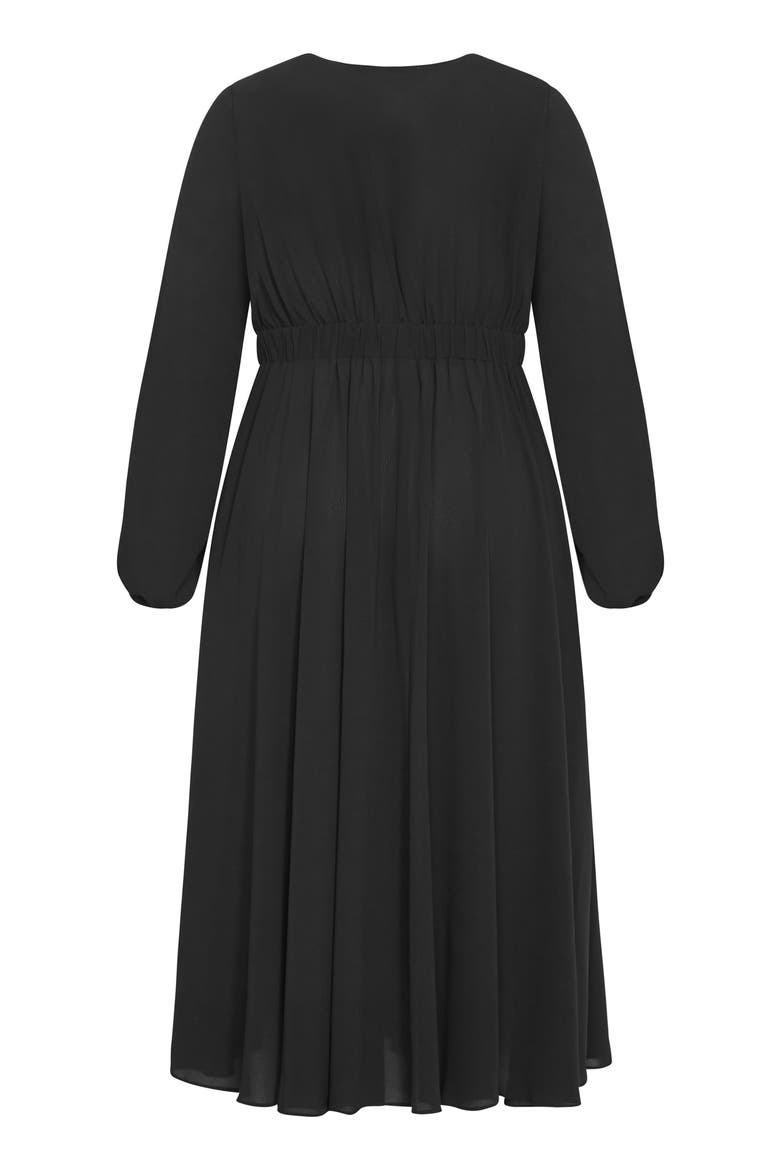 Adelyn Tie Front Long Sleeve Midi Dress, Alternate, color, BLACK