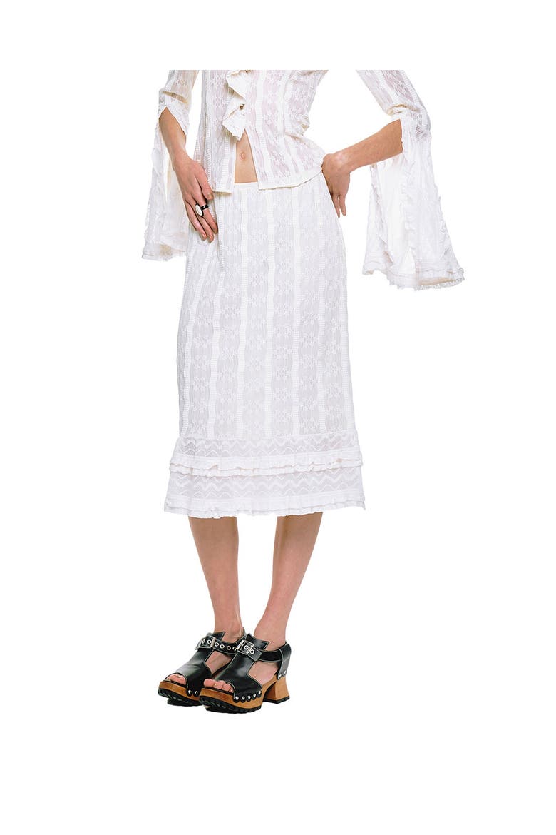 Floral Ruffle Stretch Lace Skirt, Alternate, color, Cream