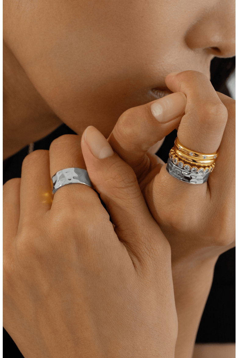 Sterling Silver 18k Gold Plated Fiona Ring Textured Statement Modern, Alternate, color, Silver